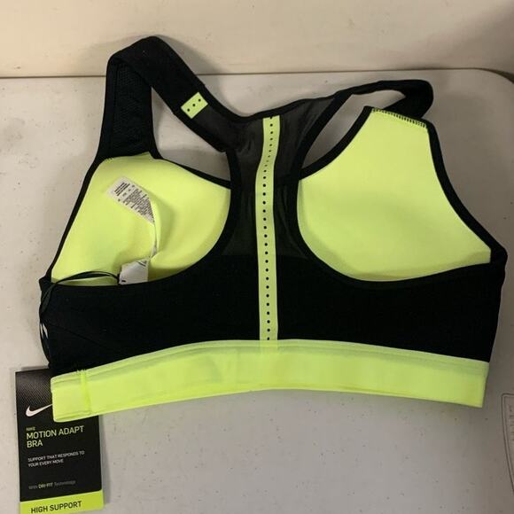 Nike Women’s XS Motion Adapt High Support Sports Bra, Black / Glow Volt - Picture 4 of 8